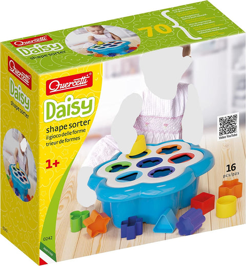 Quercetti Daisy Shape Sorter - Classic 16 Piece Shape and Color Sorting Toy (Made in Italy)